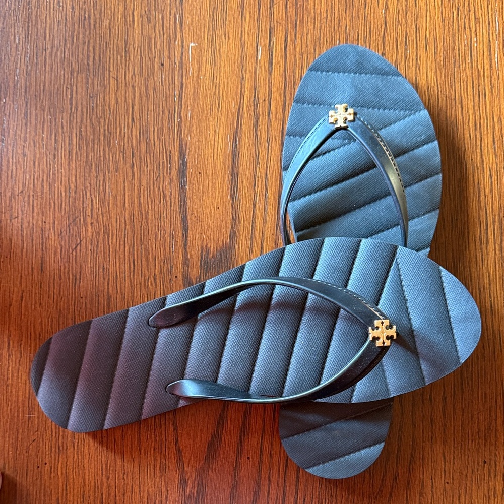 Tory Burch Black Quilted Flip Flops